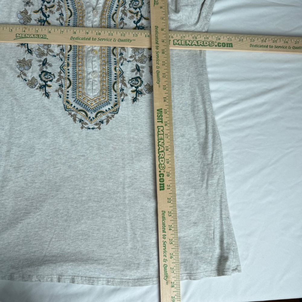 J. Jill Womens Grey Heathered Embroidered Long Sleeve Henley Top Small Boho - Picture 3 of 5